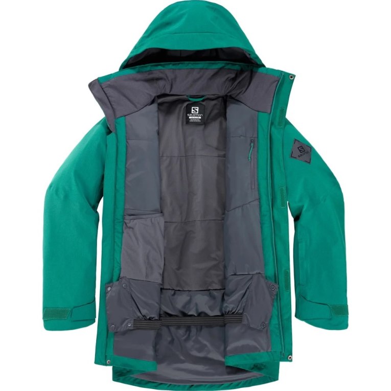 Green Salomon Stance Cargo Insulated Hooded Men's Ski Jackets | PH 23409R